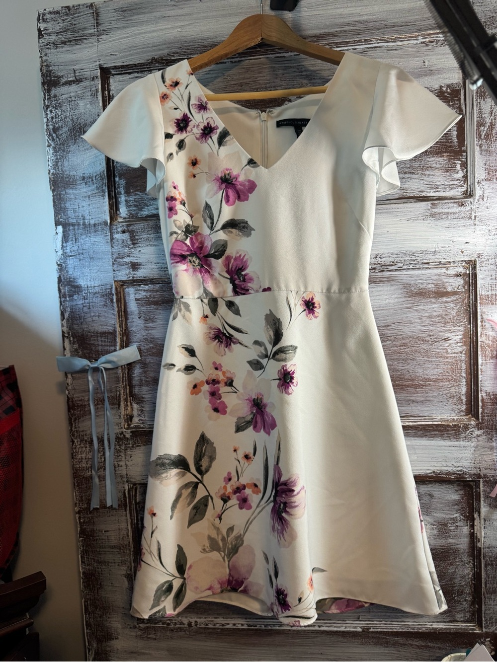 White House Black Market White Mini Dress with Pink Floral Print